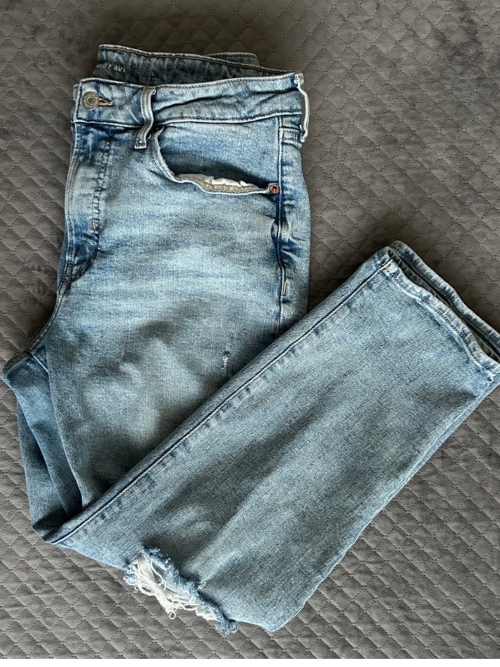 Light Wash Distressed Straight Leg Jeans Size 12